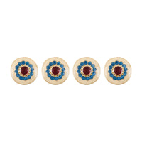 Off White Blue Mandala Meenakari Gold Plated Kurta Buttons