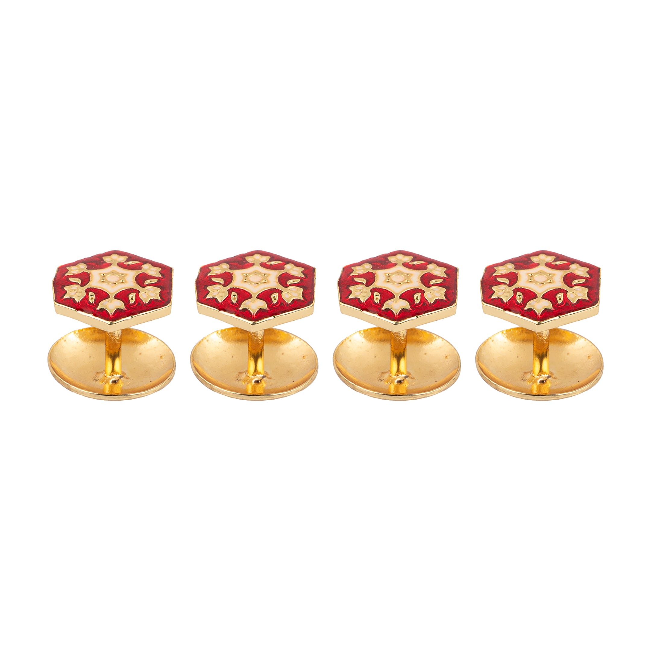 Handcrafted Gold Plated Red Hexagon Starburst Kurta Button