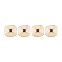 White Onyx Red Enamel Square Kurta Button Set