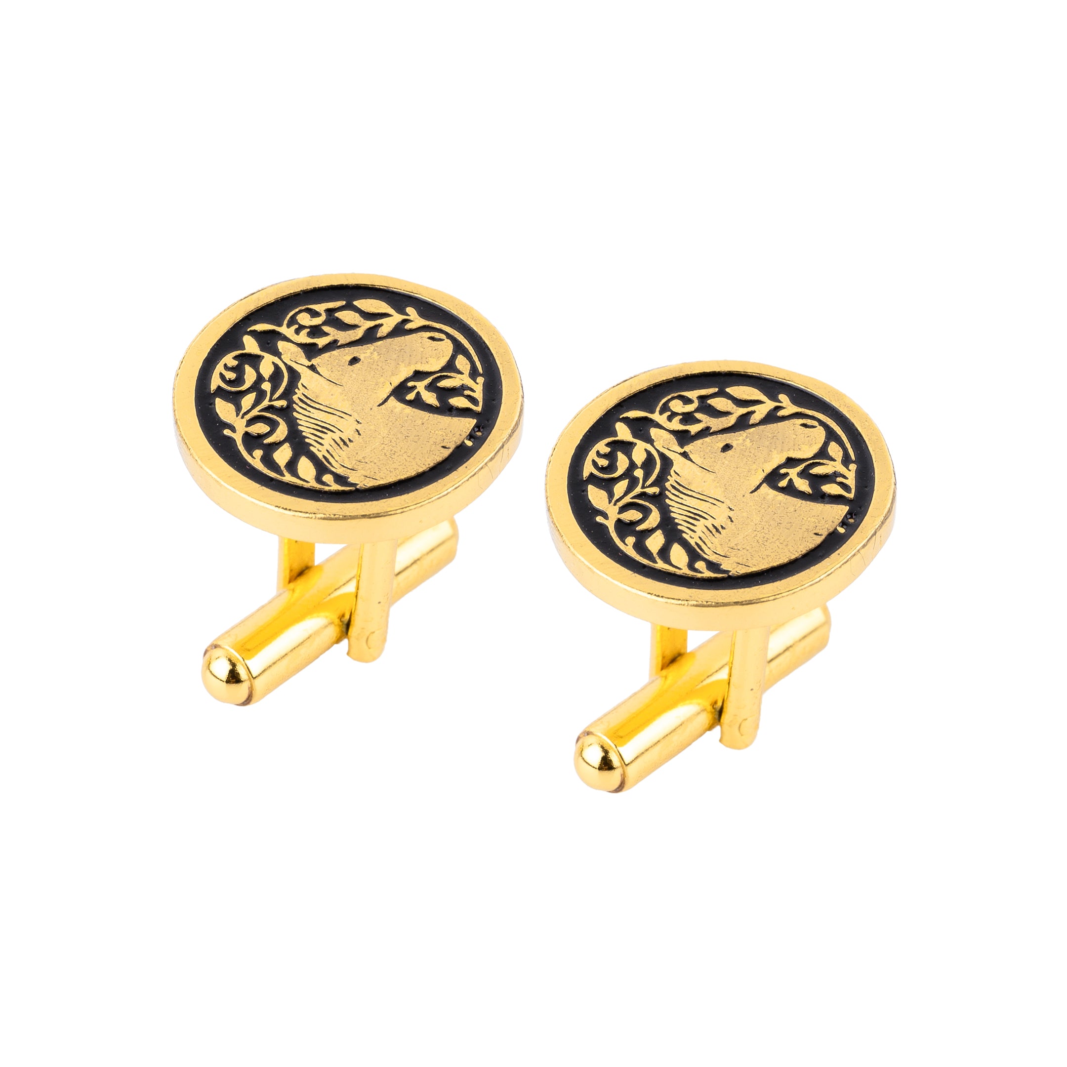 Royal Marwari Horse Black Enamel Cufflinks