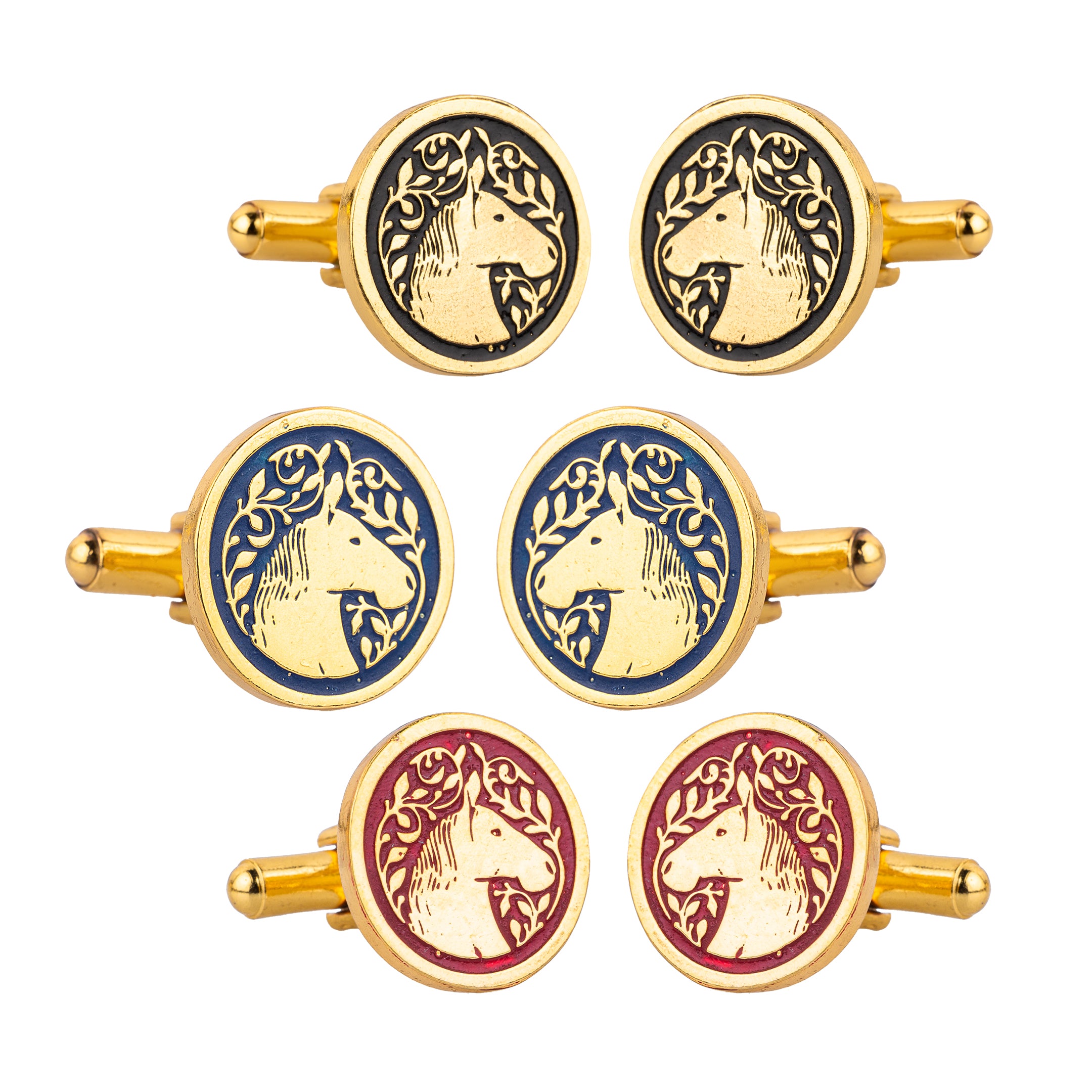 Royal Marwari Horse Black Enamel Cufflinks