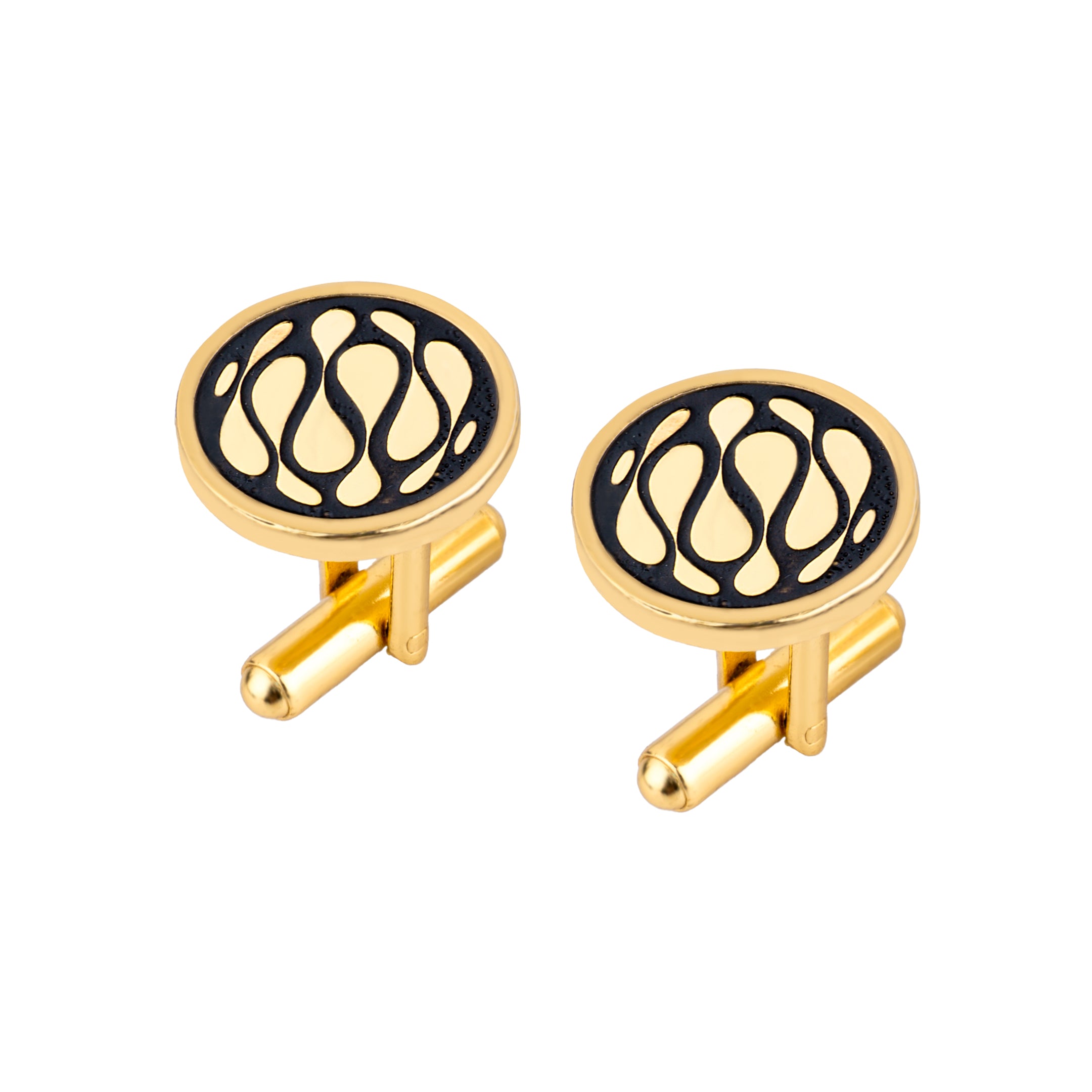 Desert Wave Black Enamel Gold Plated Cufflinks