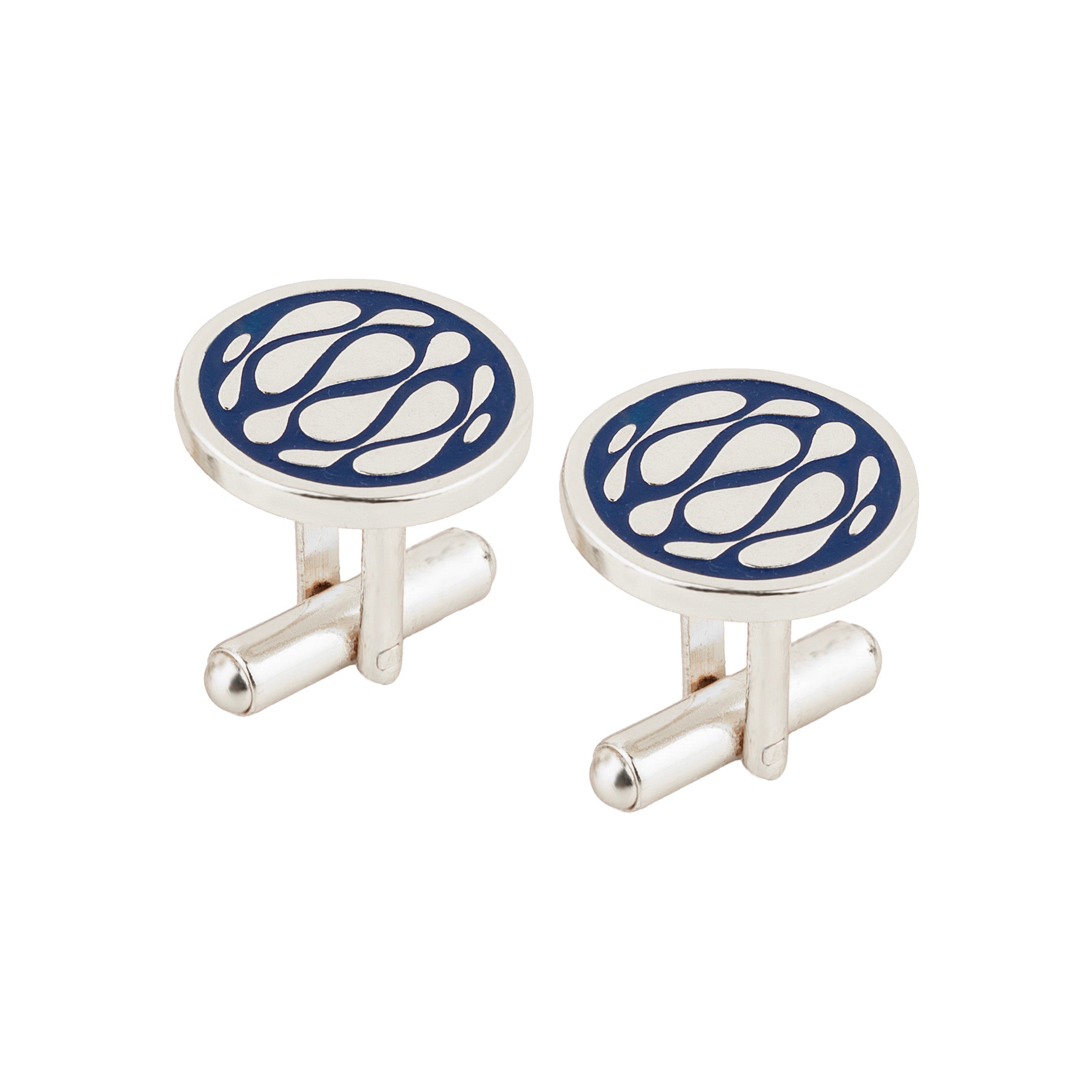 Desert Wave Blue Enamel Silver Plated Cufflinks