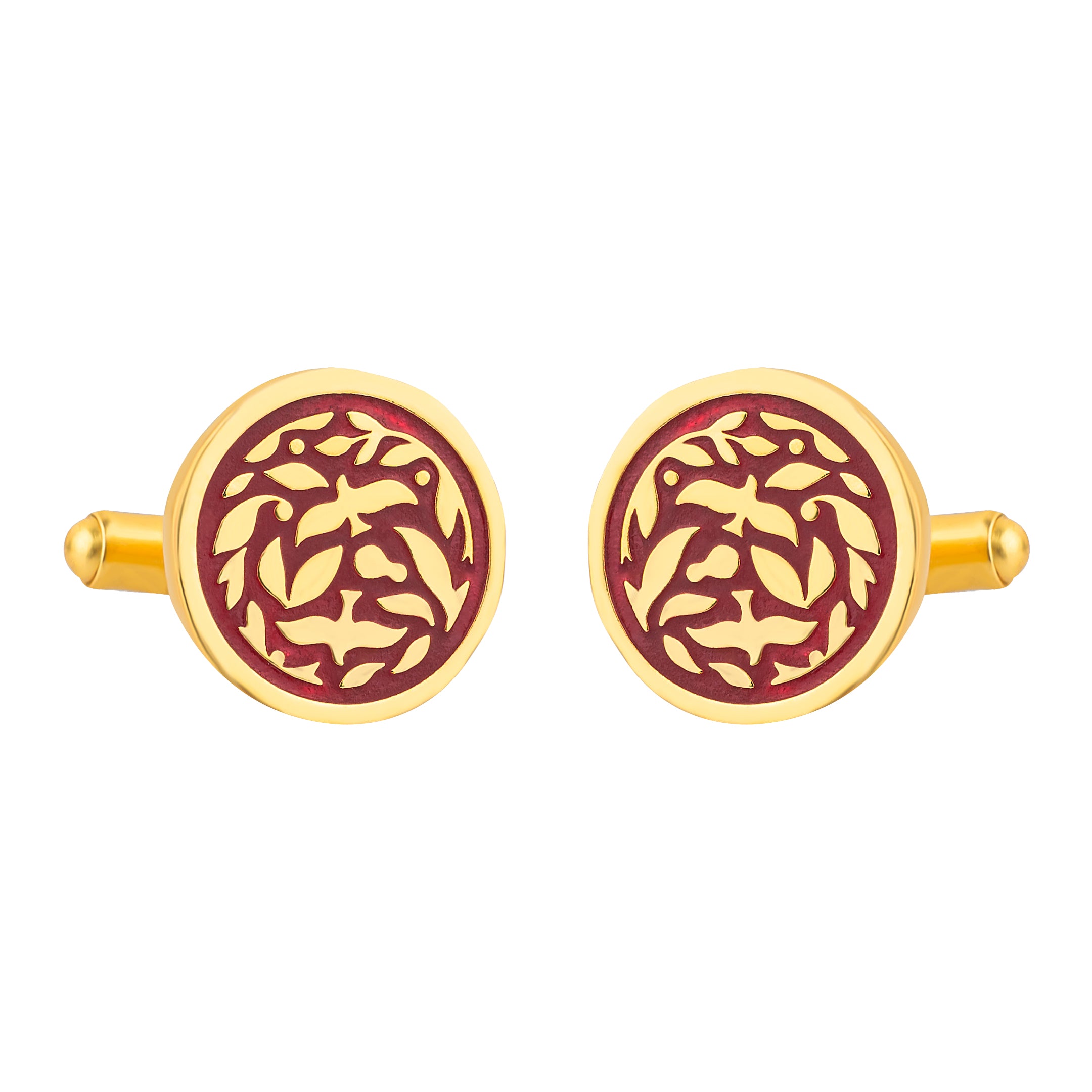 Jodhpur Heritage Avian Red Enamel Gold Plated Cufflinks