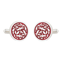 Jodhpur Heritage Avian Red Enamel Silver Plated Cufflinks