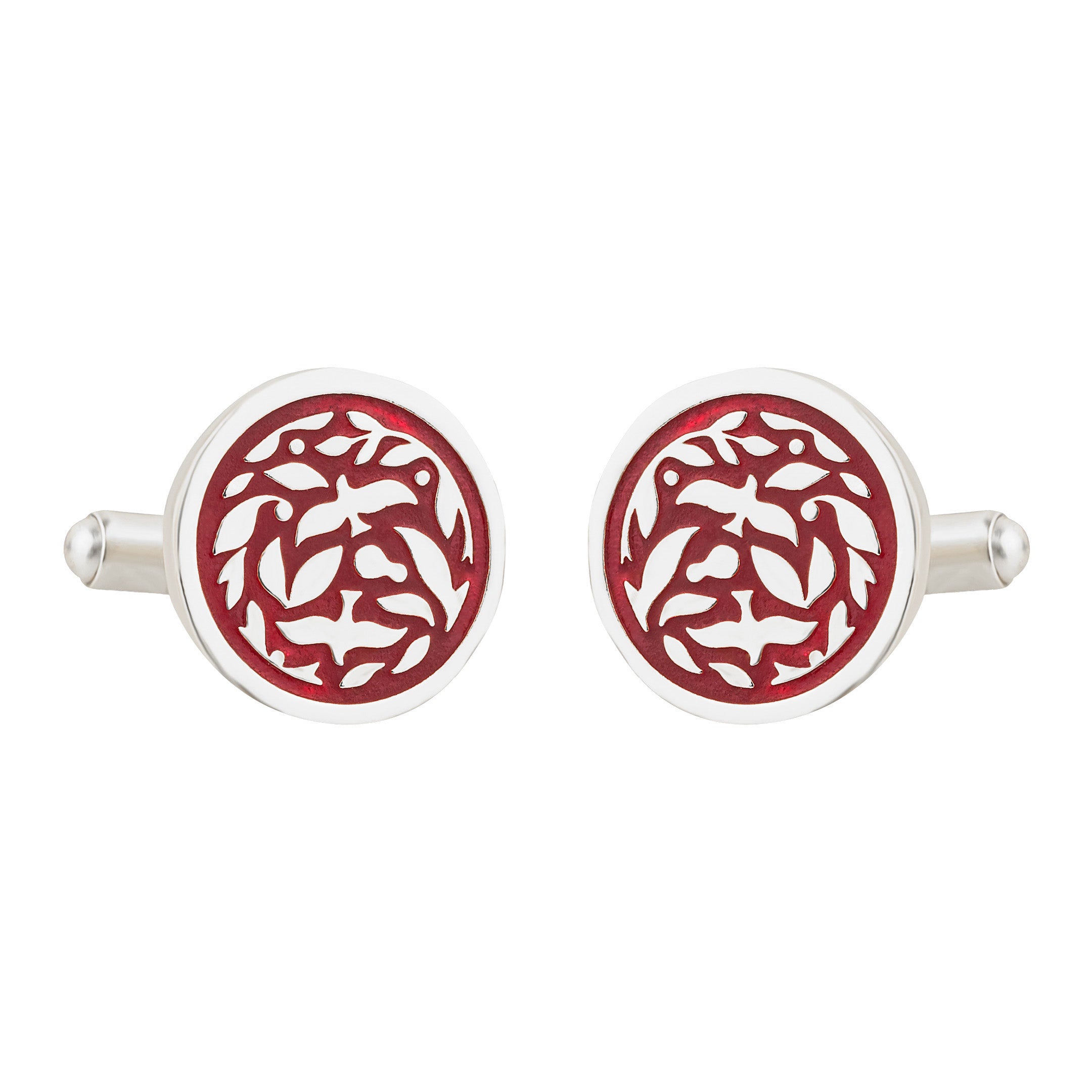 Jodhpur Heritage Avian Red Enamel Silver Plated Cufflinks
