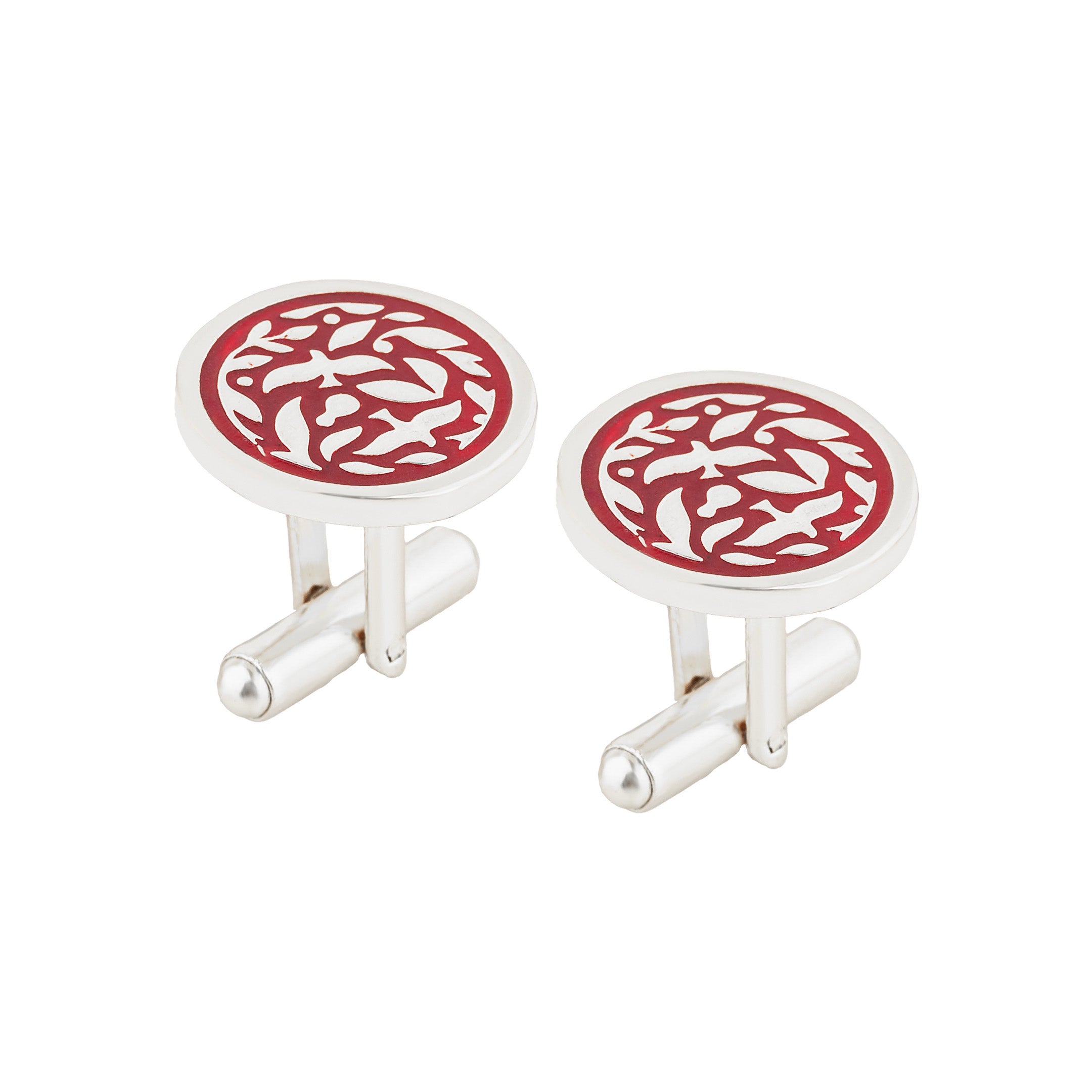 Jodhpur Heritage Avian Red Enamel Silver Plated Cufflinks
