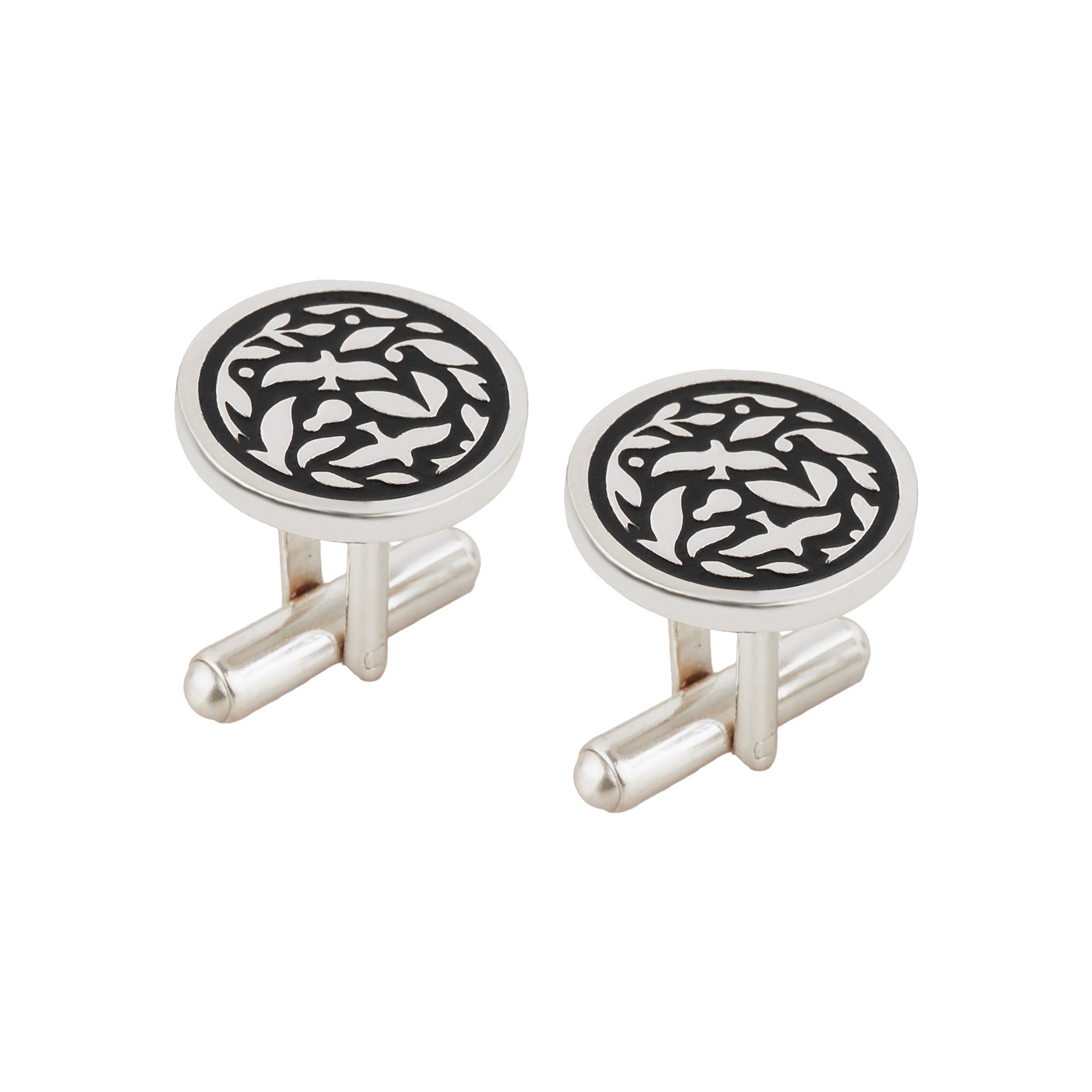 Jodhpur Heritage Avian Black Enamel Silver Plated Cufflinks