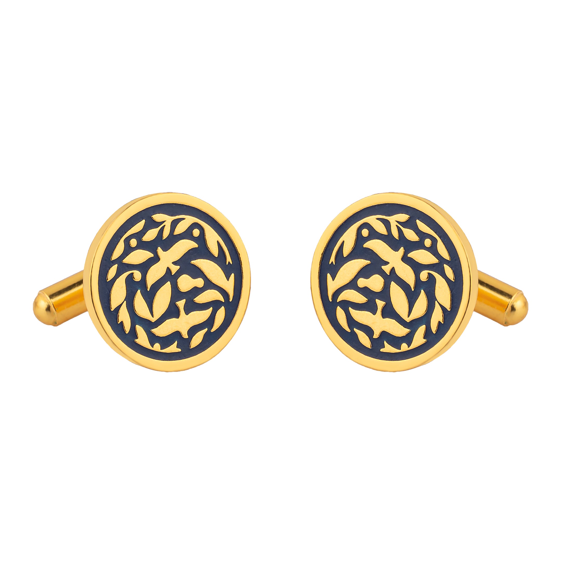 Jodhpur Heritage Avian Blue Enamel Gold Plated Cufflinks