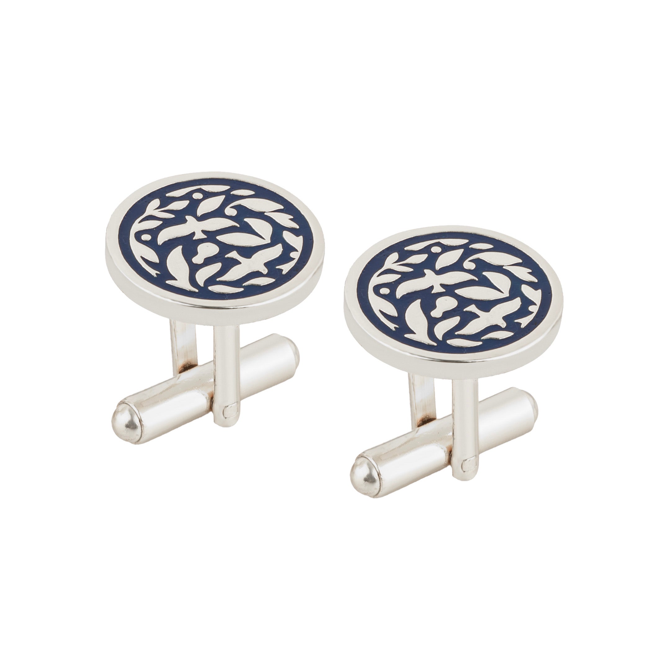 Jodhpur Heritage Avian Blue Enamel Silver Plated Cufflinks