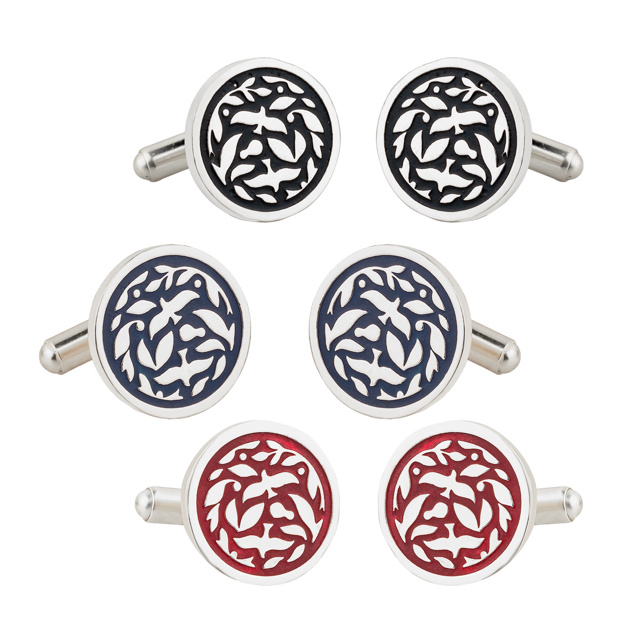 Jodhpur Heritage Avian Red Enamel Silver Plated Cufflinks
