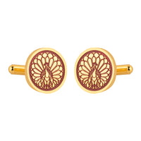 Majestic Indian Peacock Red Enamel Gold Plated Cufflinks