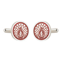 Majestic Indian Peacock Red Enamel Silver Plated Cufflinks