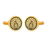 Majestic Indian Peacock Black Enamel Gold Plated Cufflinks