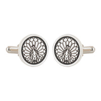Majestic Indian Peacock Black Enamel Silver Plated Cufflinks