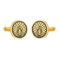 Majestic Indian Peacock Blue Enamel Gold Plated Cufflinks
