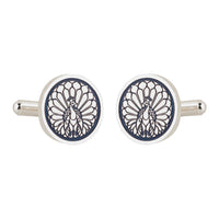Majestic Indian Peacock Blue Enamel Silver Plated Cufflinks