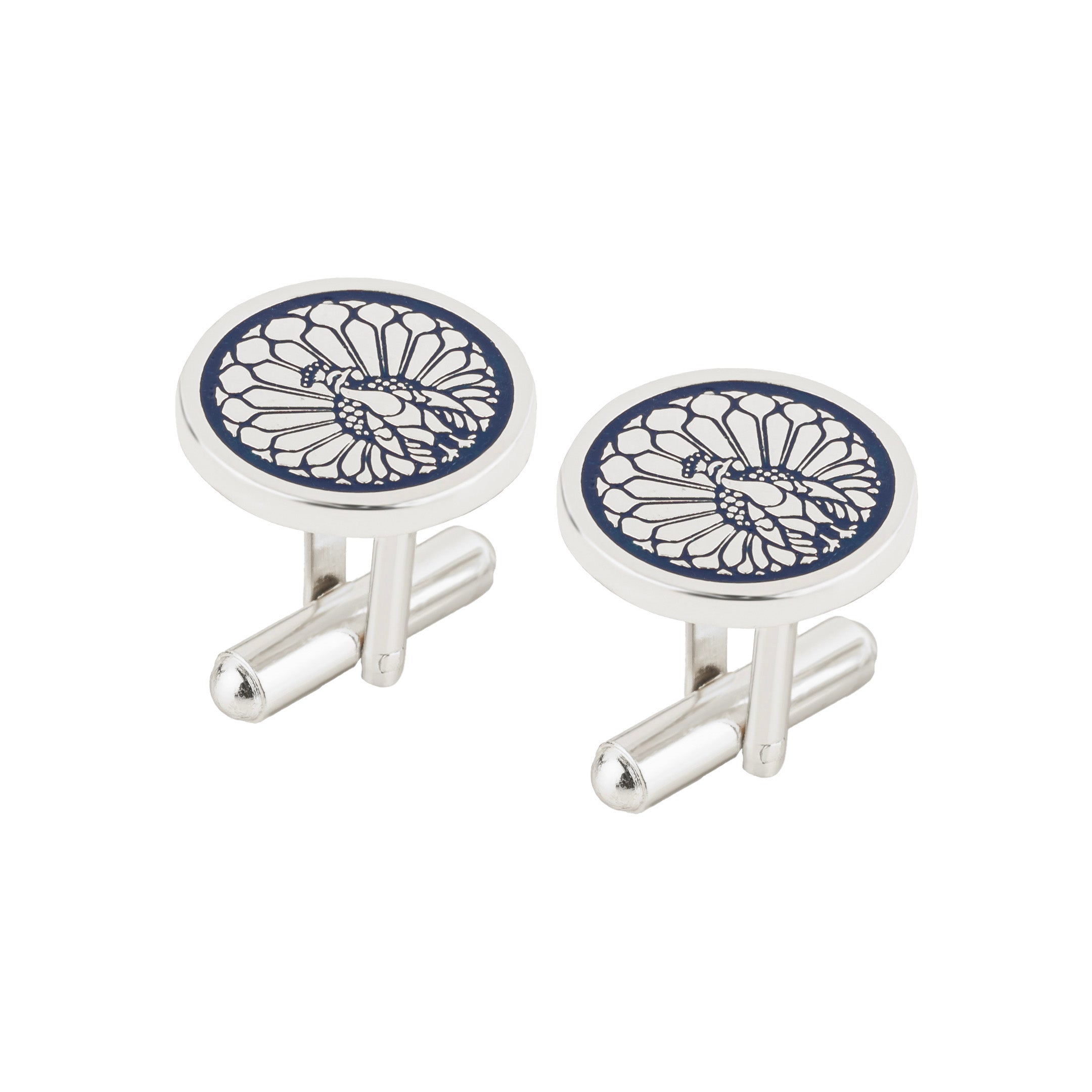 Majestic Indian Peacock Blue Enamel Silver Plated Cufflinks