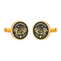 Sparrow Lush Flora Black Enamel Gold Plated Cufflinks