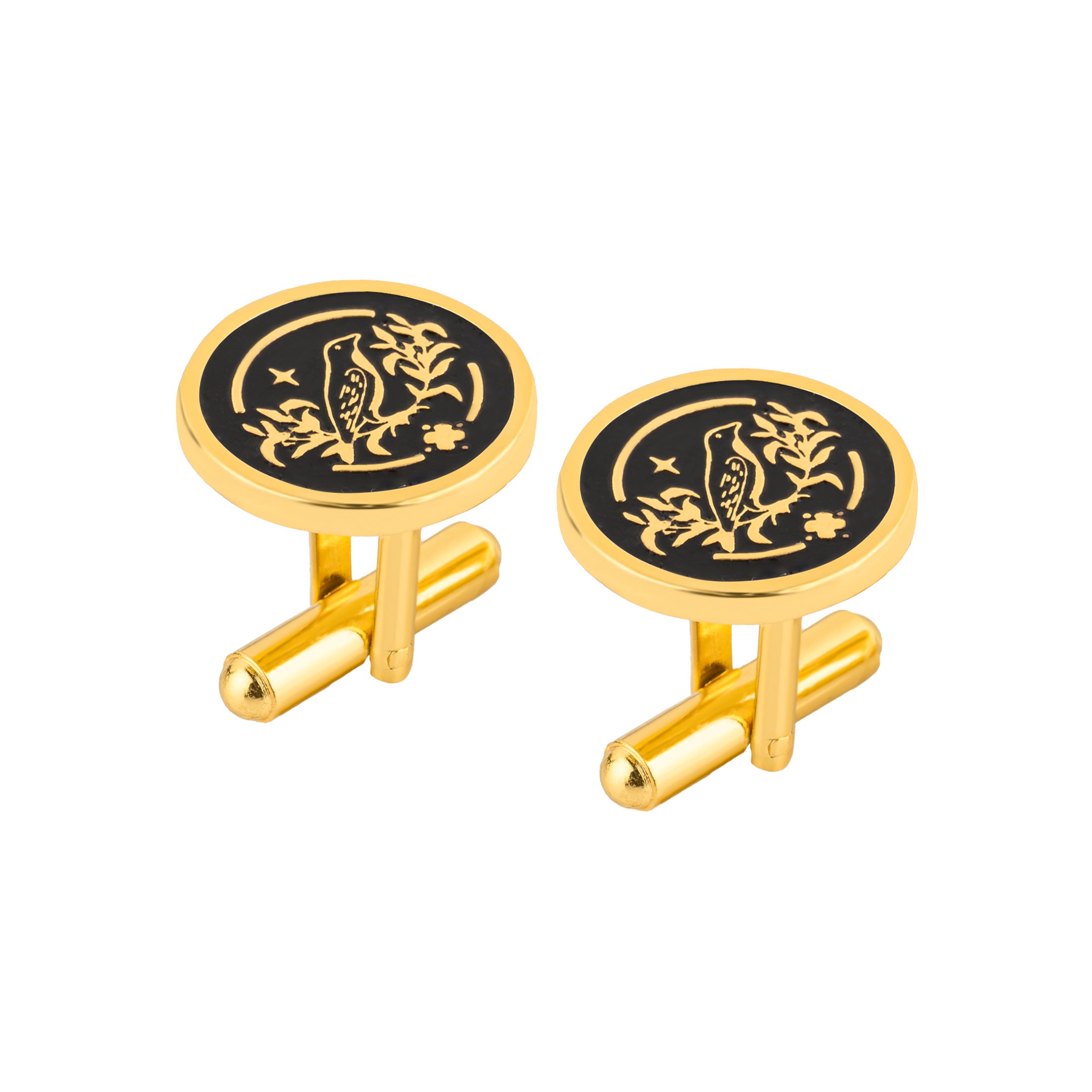 Sparrow Lush Flora Black Enamel Gold Plated Cufflinks