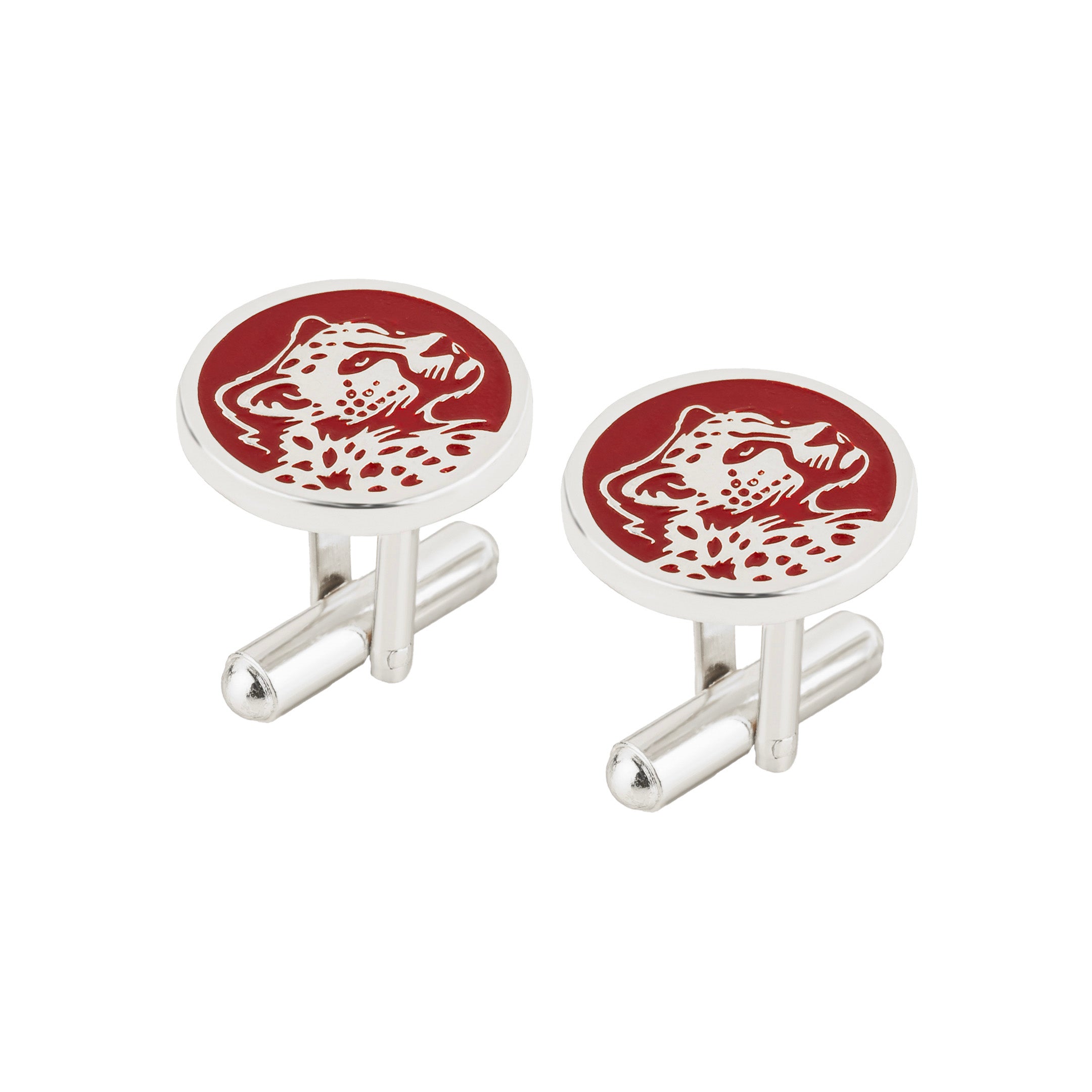 Marwar Leopard Red Enamel Silver Plated Cufflinks