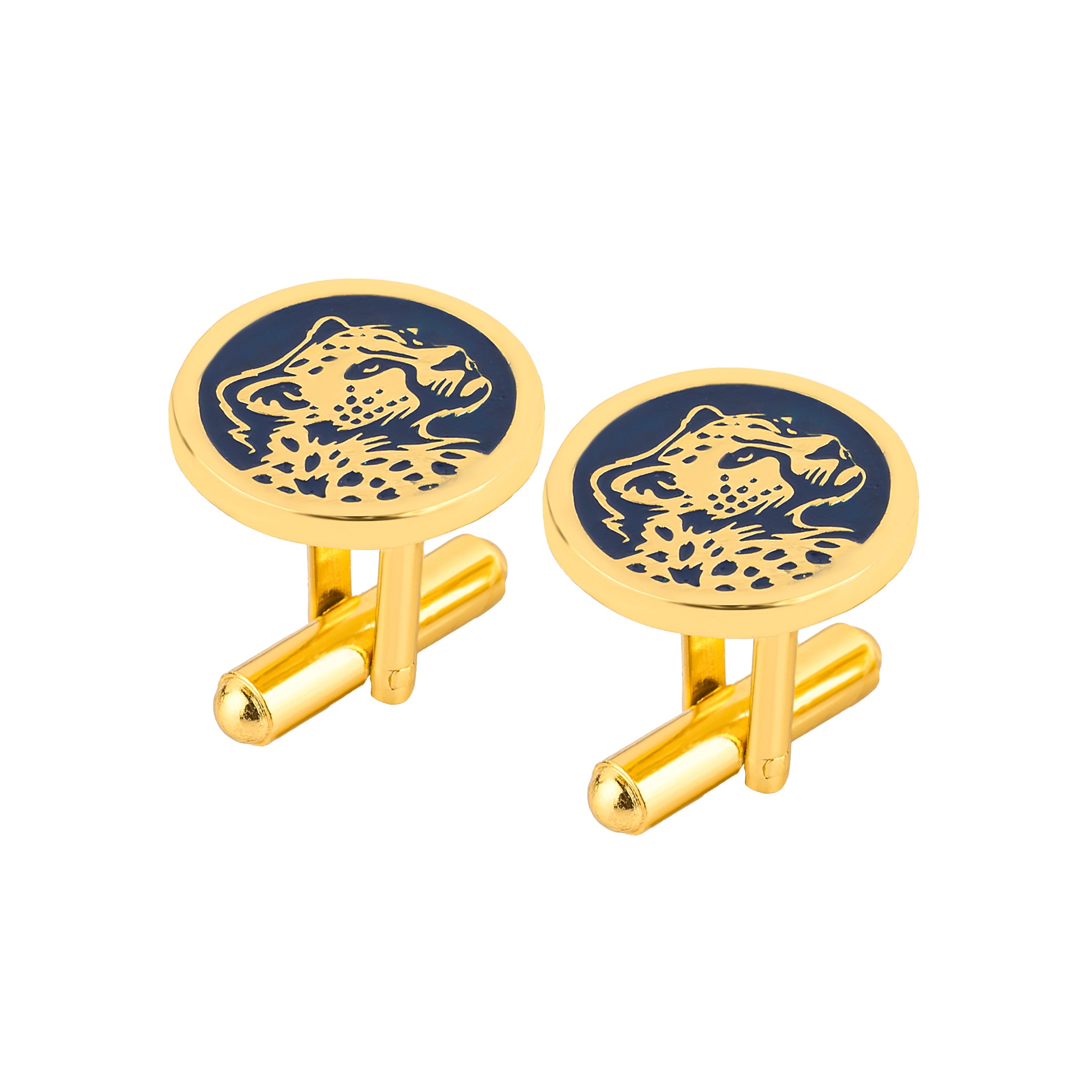 Marwar Leopard Blue Enamel Gold Plated Cufflinks