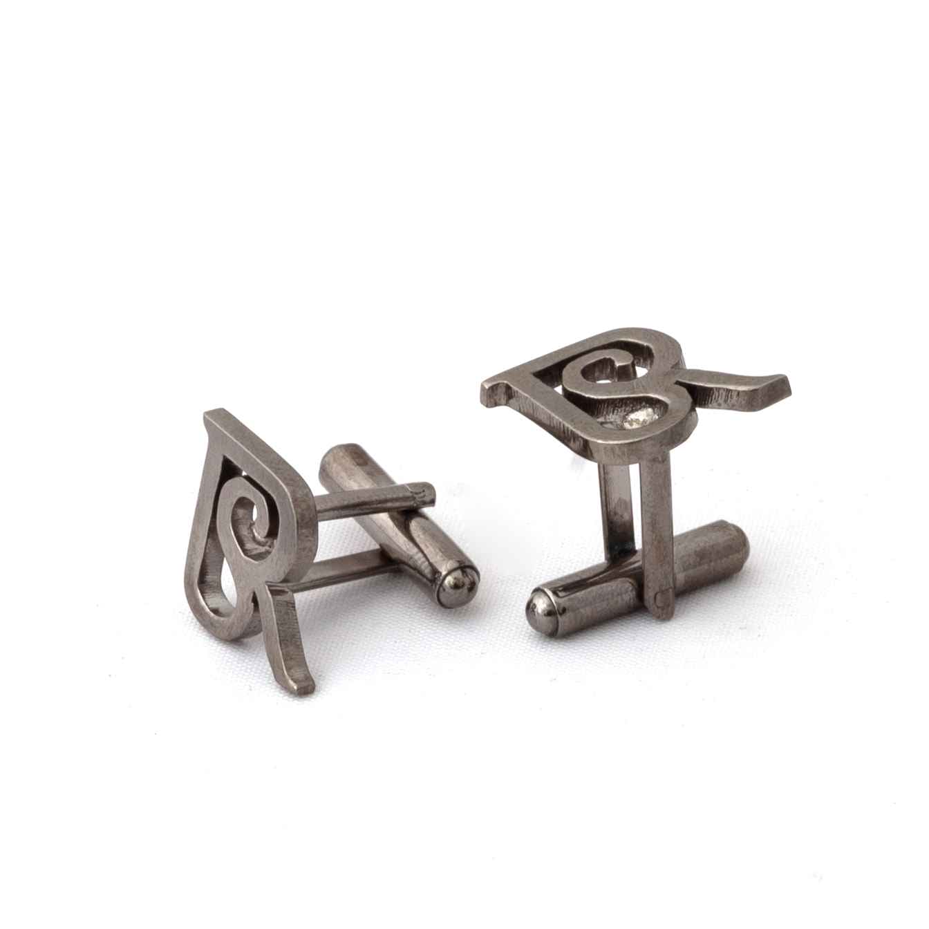 Handcrafted Initial Monogram Gun Metal Grey Cufflink Set | initial cufflinks for men | JRT Handicrafts