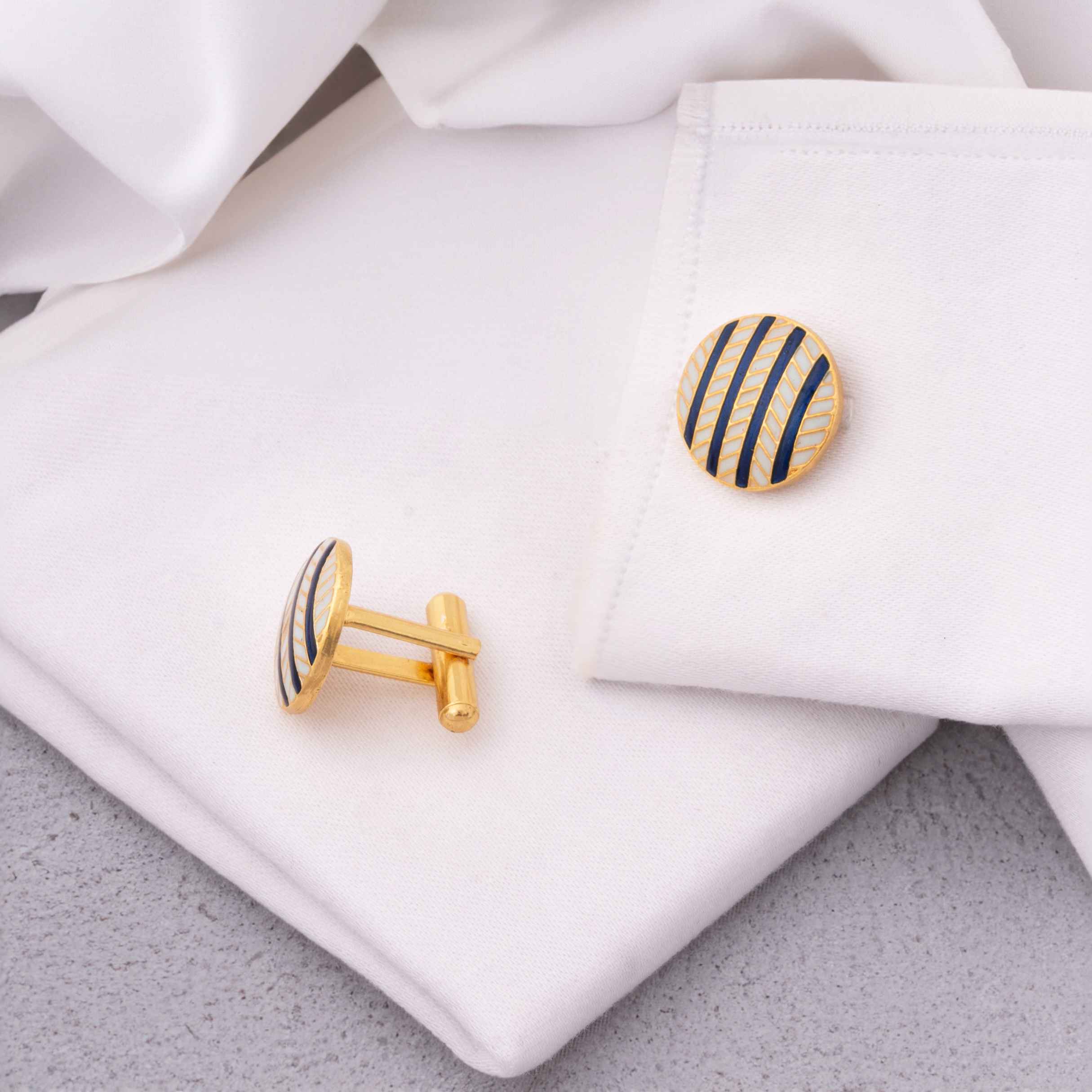 Premium Blue Stripe Enamel Cufflinks For Men | Coat Cufflinks Gift Set | JRT Handicrafts