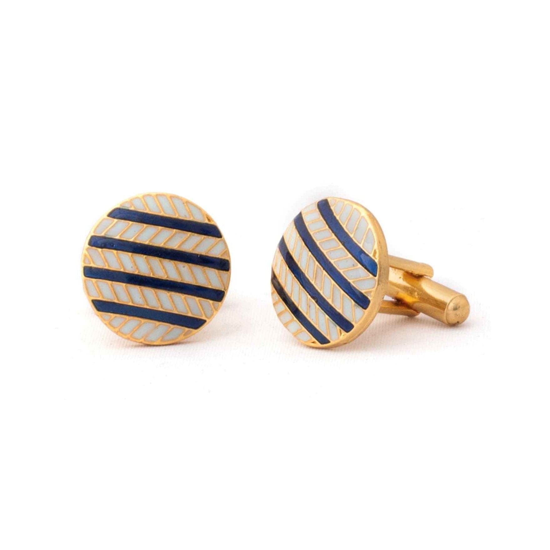 Blue Stripe Enamel Cufflinks For Men | Designer Cufflinks Gift Set | JRT Handicrafts