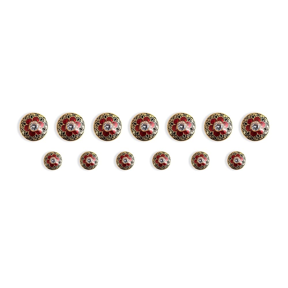 Handcrafted Maroon Floret Antique Plated Buttons | Royal Sherwani Buttons | JRT Handicrafts