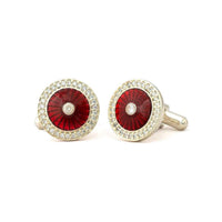 Maroon Guilloche Silver Cufflinks