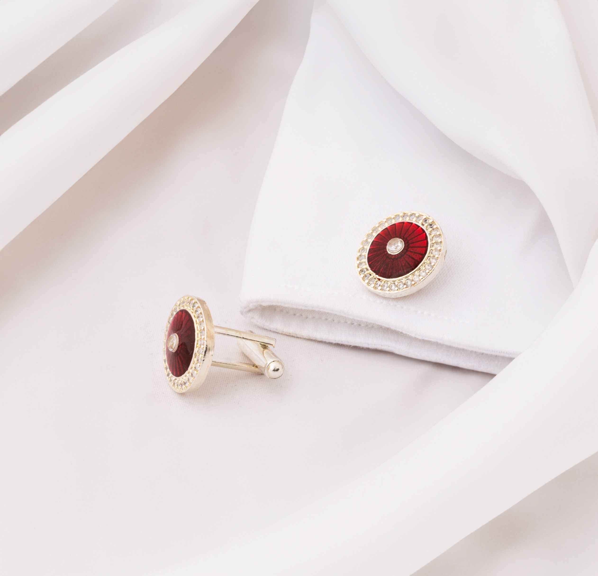 Handcrafted Maroon Guilloche Silver Cufflinks For Men | Designer Silver Cufflinks | JRT Handicrafts