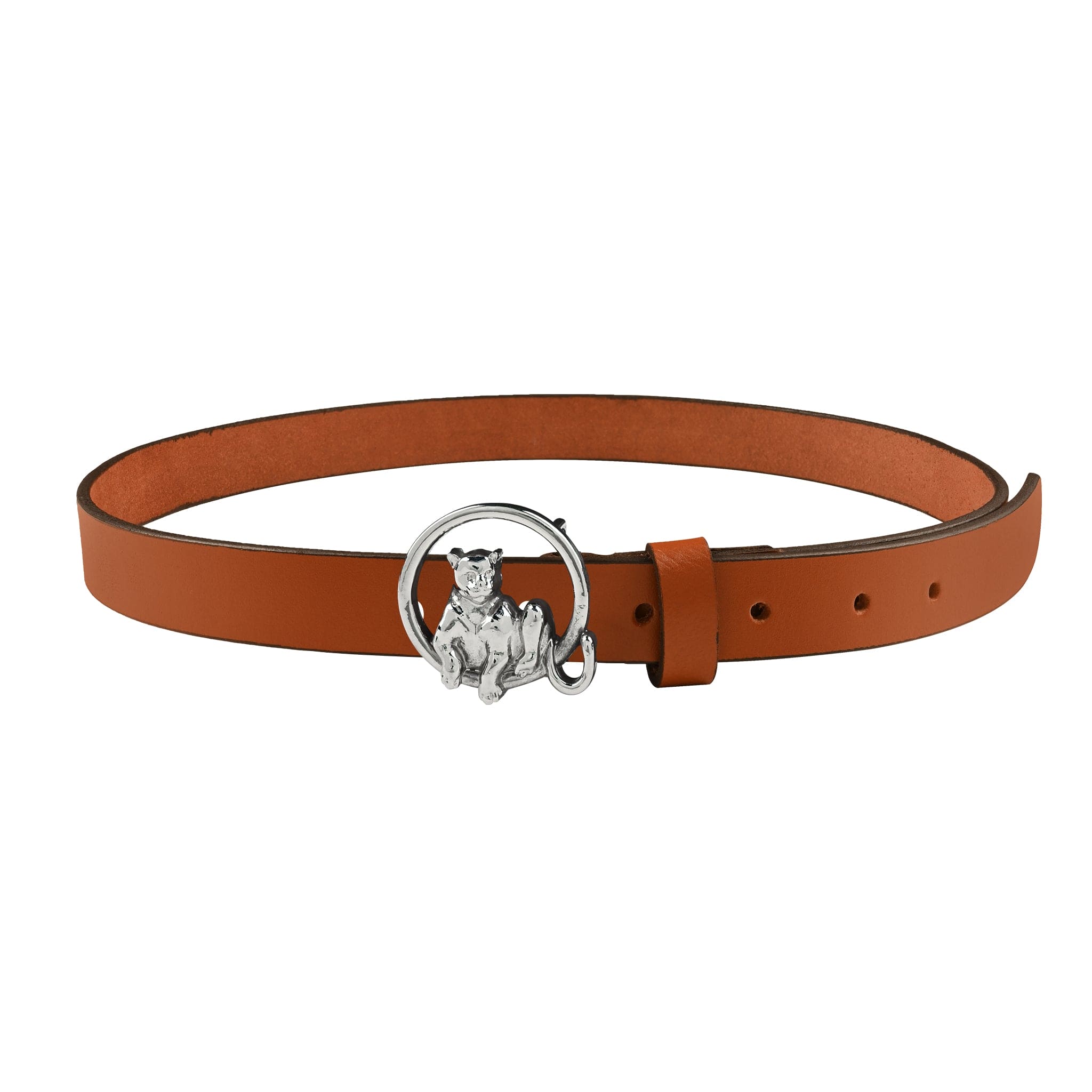 Slim Leather Belt with Silver Plated Leopard Tree Bark Ring Buckle