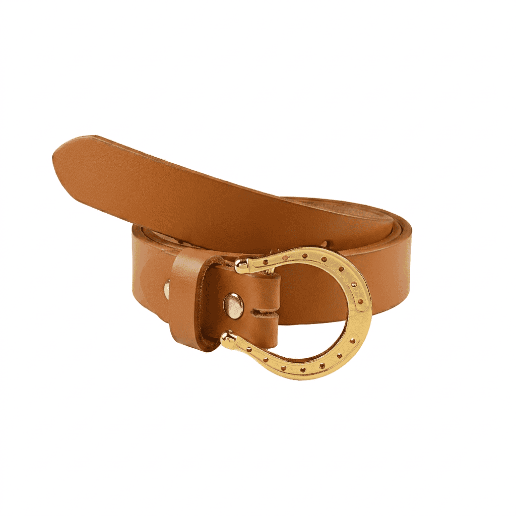 Handcrafted Slim Belt with Gold Plated Horseshoe Buckle