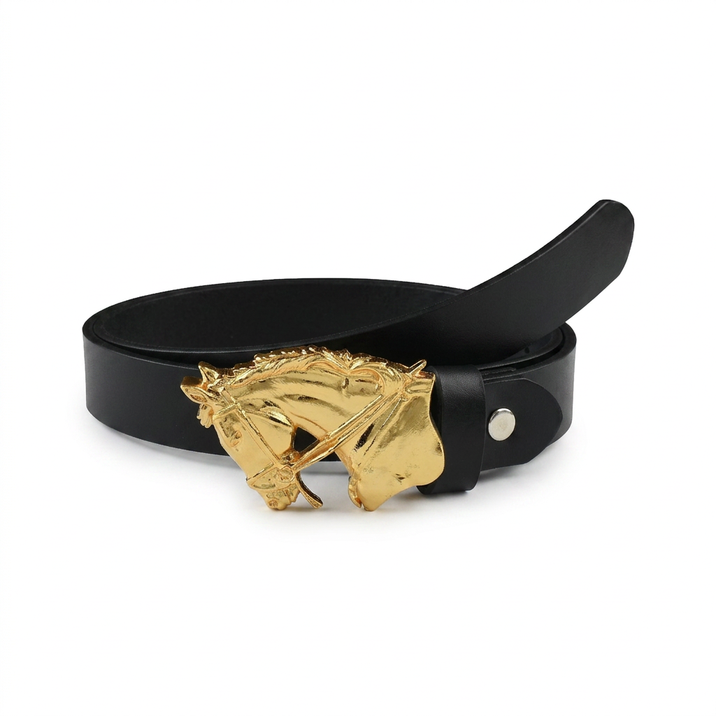 Handcrafted Equestrian Gold Plated Horse Buckle Leather Belt for Women