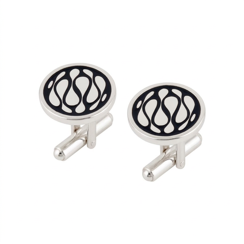 Desert Wave Black Enamel Silver Plated Cufflinks