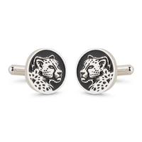 Marwar Leopard Black Enamel Silver Plated Cufflinks