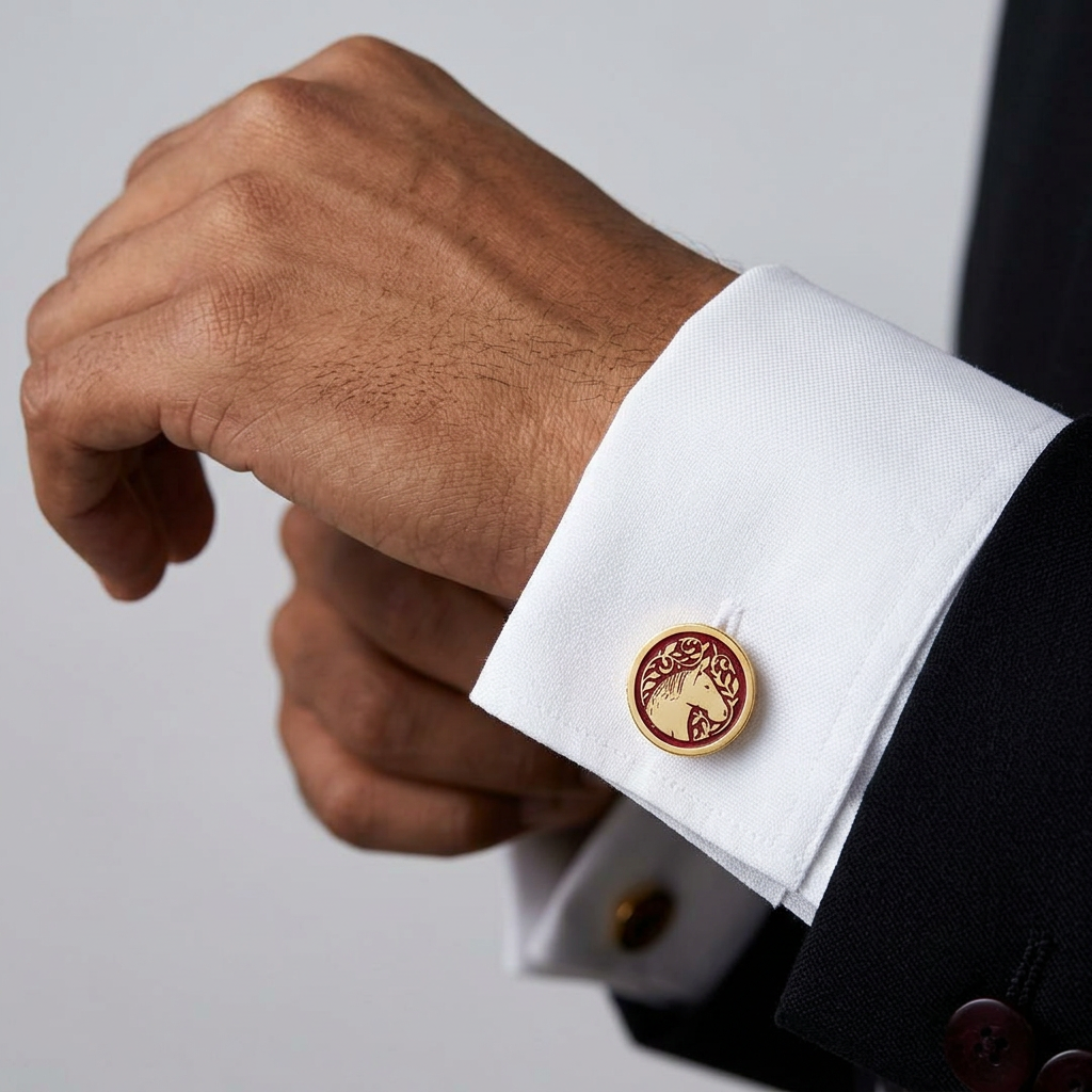 Royal Marwari Horse Red Enamel Cufflinks