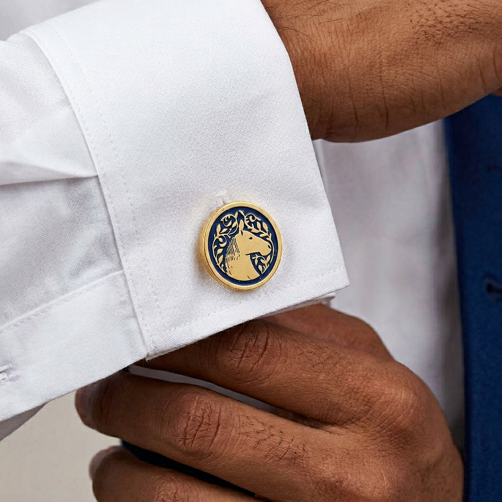 Royal Marwari Horse Blue Enamel Cufflinks