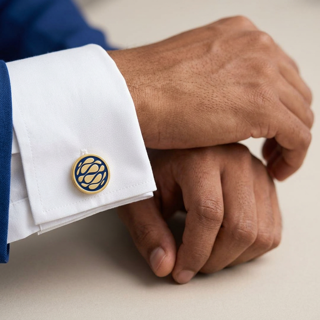 Desert Wave Blue Enamel Gold Plated Cufflinks