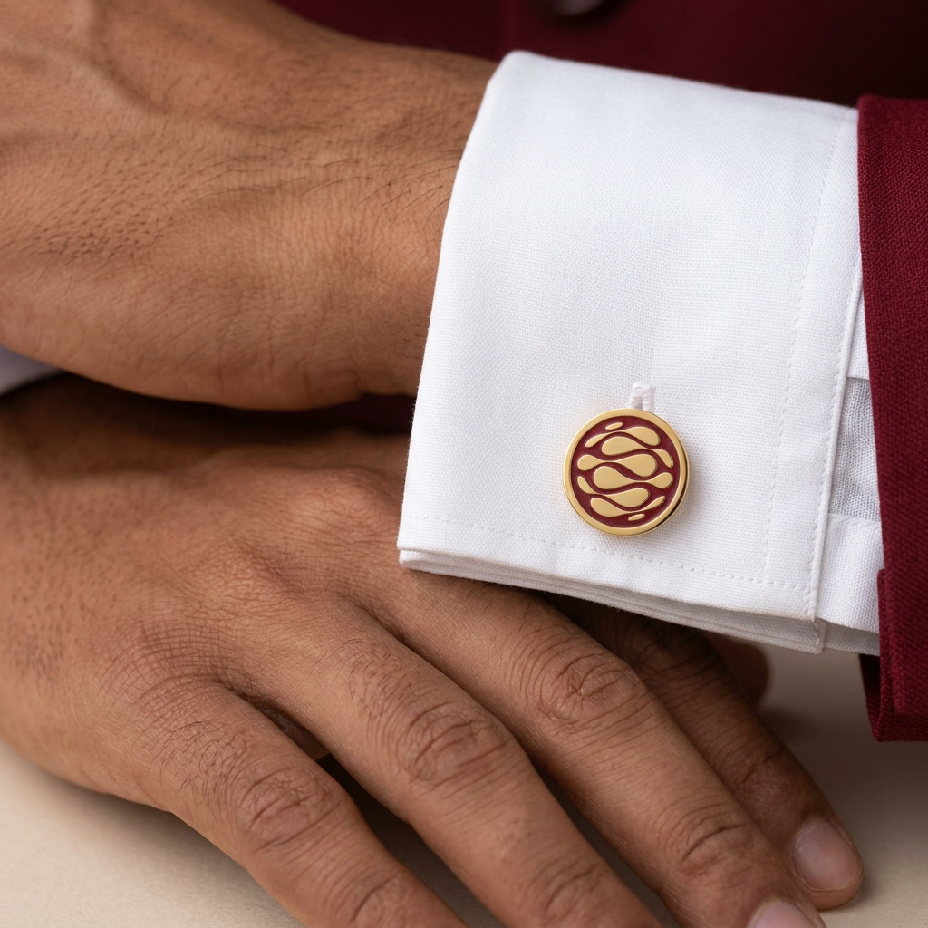 Desert Wave Red Enamel Gold Plated Cufflinks