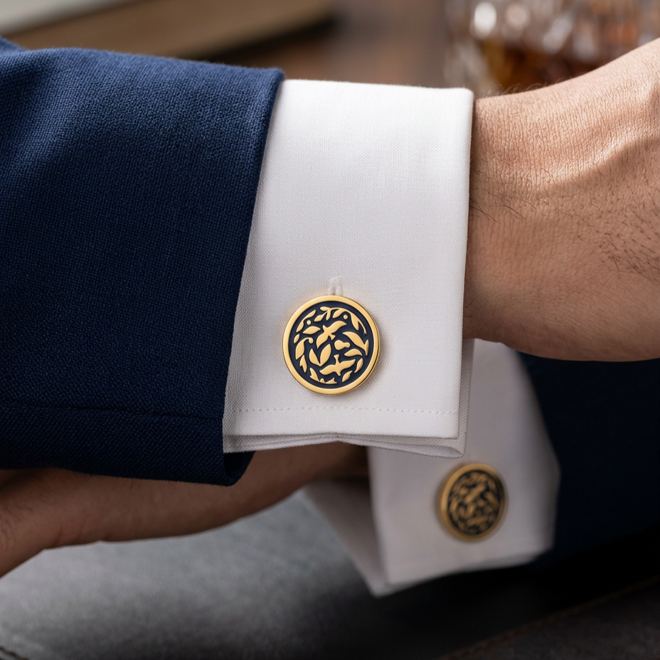 Jodhpur Heritage Avian Blue Enamel Gold Plated Cufflinks