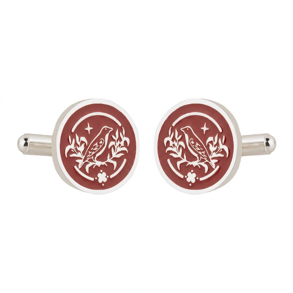Sparrow Lush Flora Red Enamel Silver Plated Cufflinks