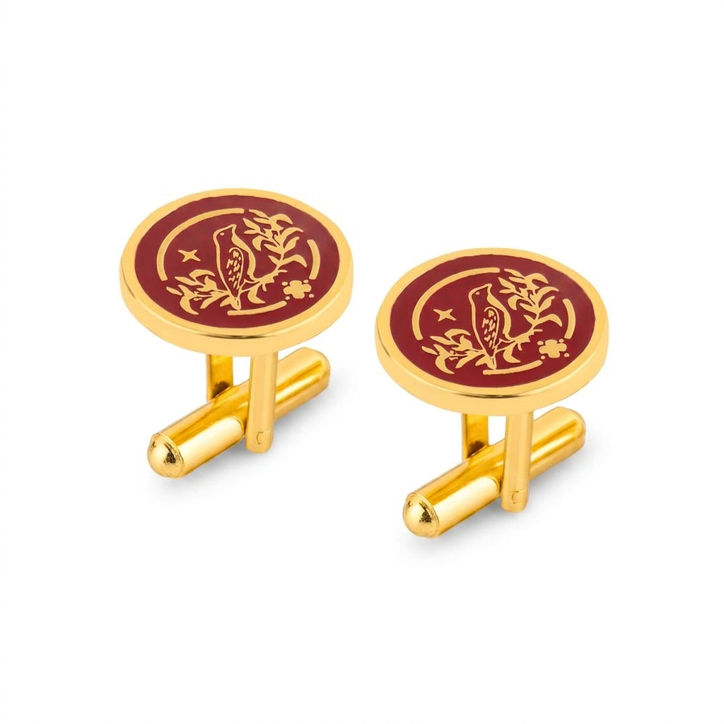 Sparrow Lush Flora Red Enamel Gold Plated Cufflinks