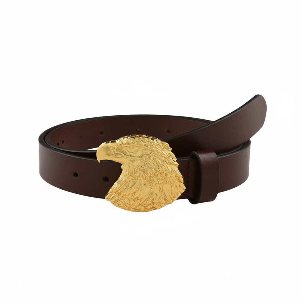 Handcrafted Eagle Head Gold Plated Leather Belt