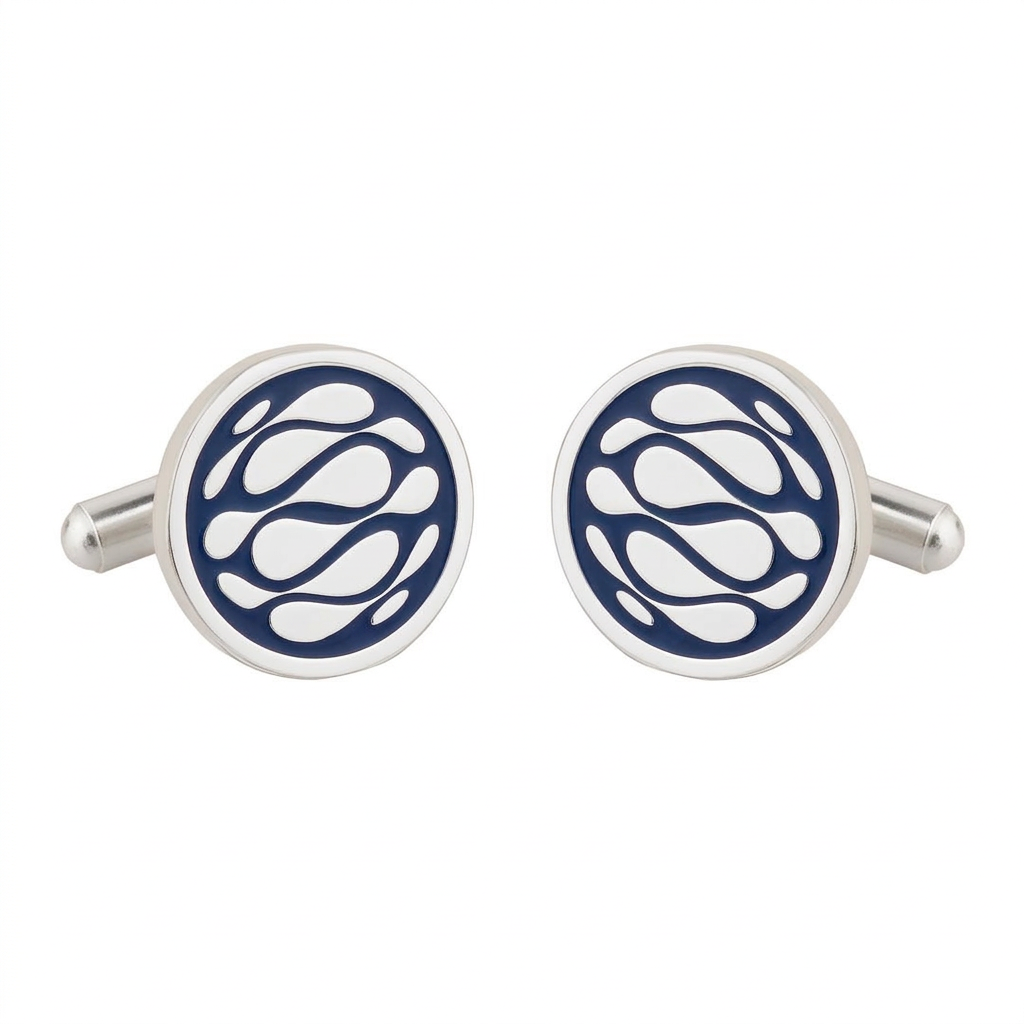 Desert Wave Blue Enamel Silver Plated Cufflinks