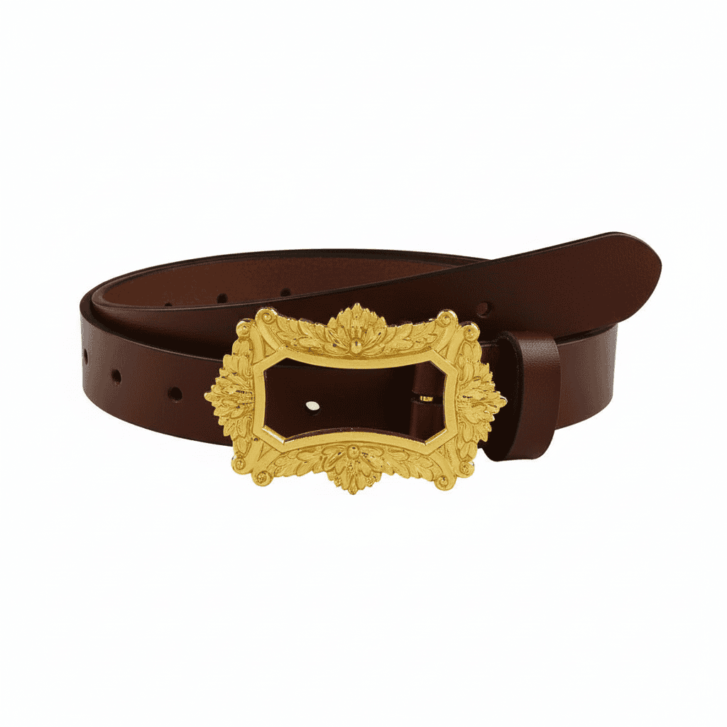 Baroque Vintage Rectangular Frame Gold Plated Leather Belt