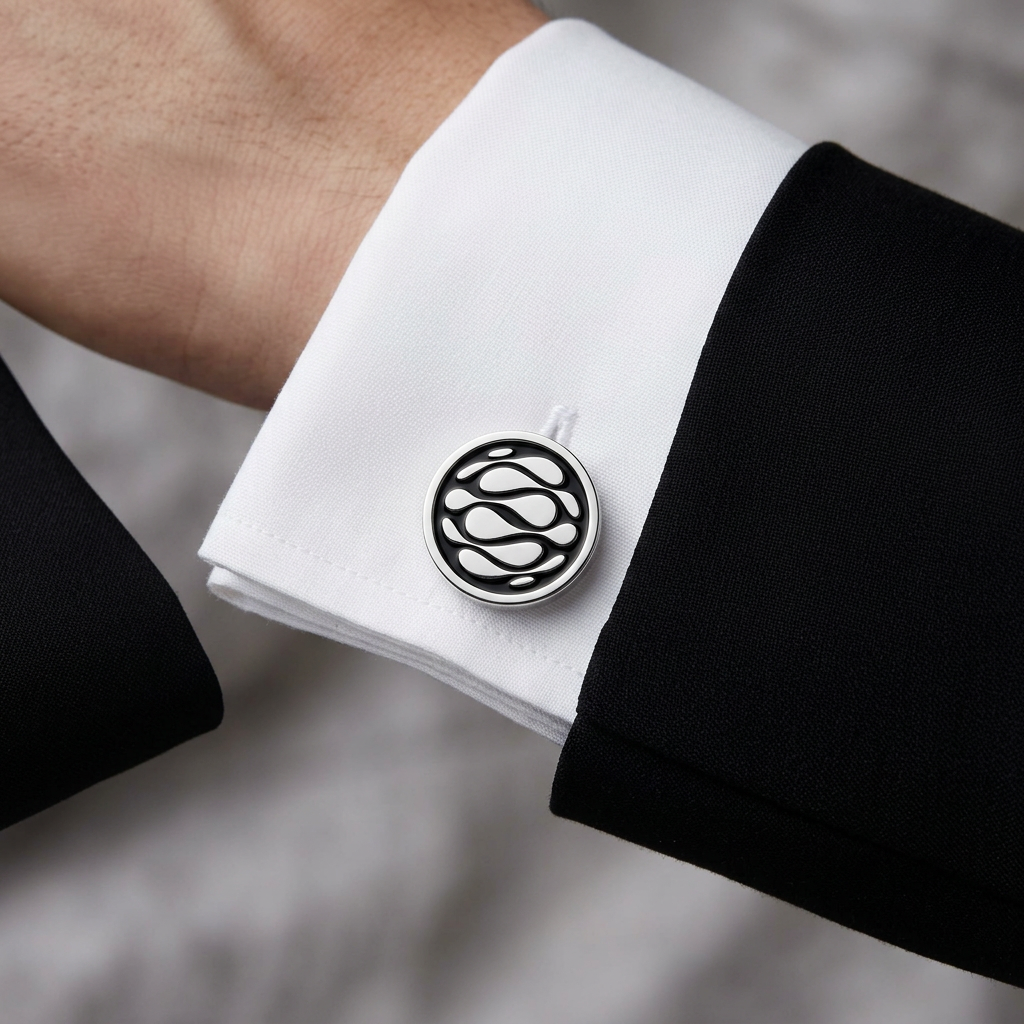 Desert Wave Black Enamel Silver Plated Cufflinks