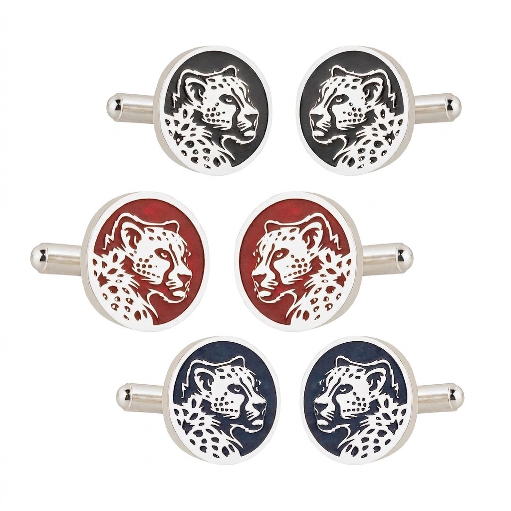Marwar Leopard Black Enamel Silver Plated Cufflinks