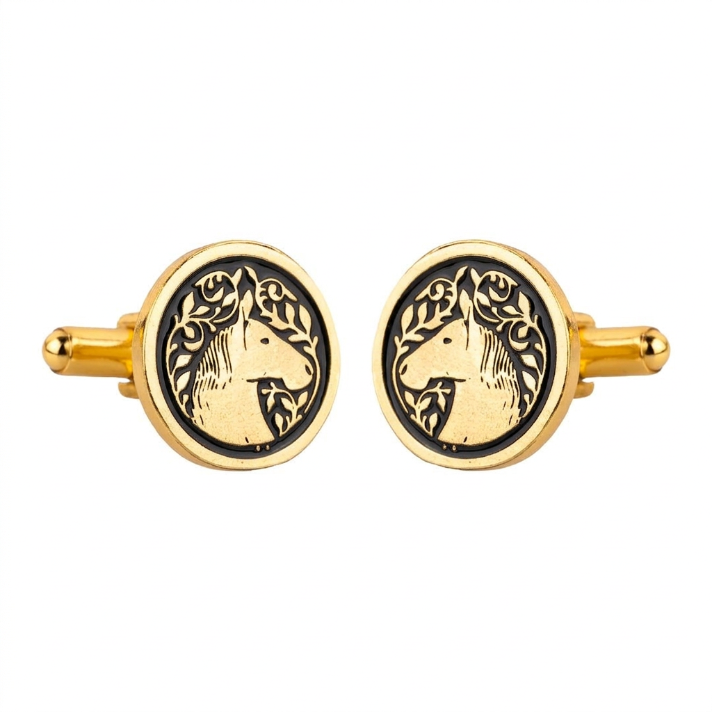 Royal Marwari Horse Black Enamel Cufflinks